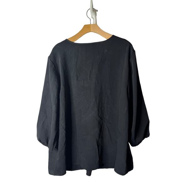 J. Jill Wearever Easy Care Plus 2X Black Sand-washed 3/4 Sleeve V-Neck Blouse - Picture 6 of 8